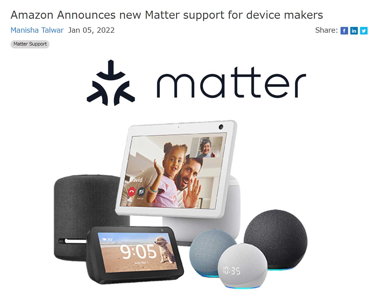 Amazon Announces new Matter support for device makers